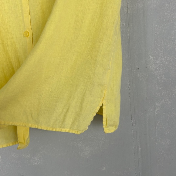 LL Bean women size L short sleeve button up top yellow 100% linen - Picture 5 of 10